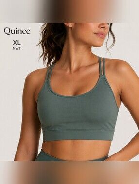 Quince Women Bralette Green Athletic Nylon Spandex Strappy XL